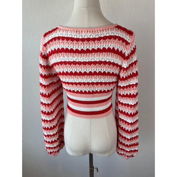 Altar'd State Pink Striped Cropped Crochet Sweater Cotton size XS - Picture 6 of 9